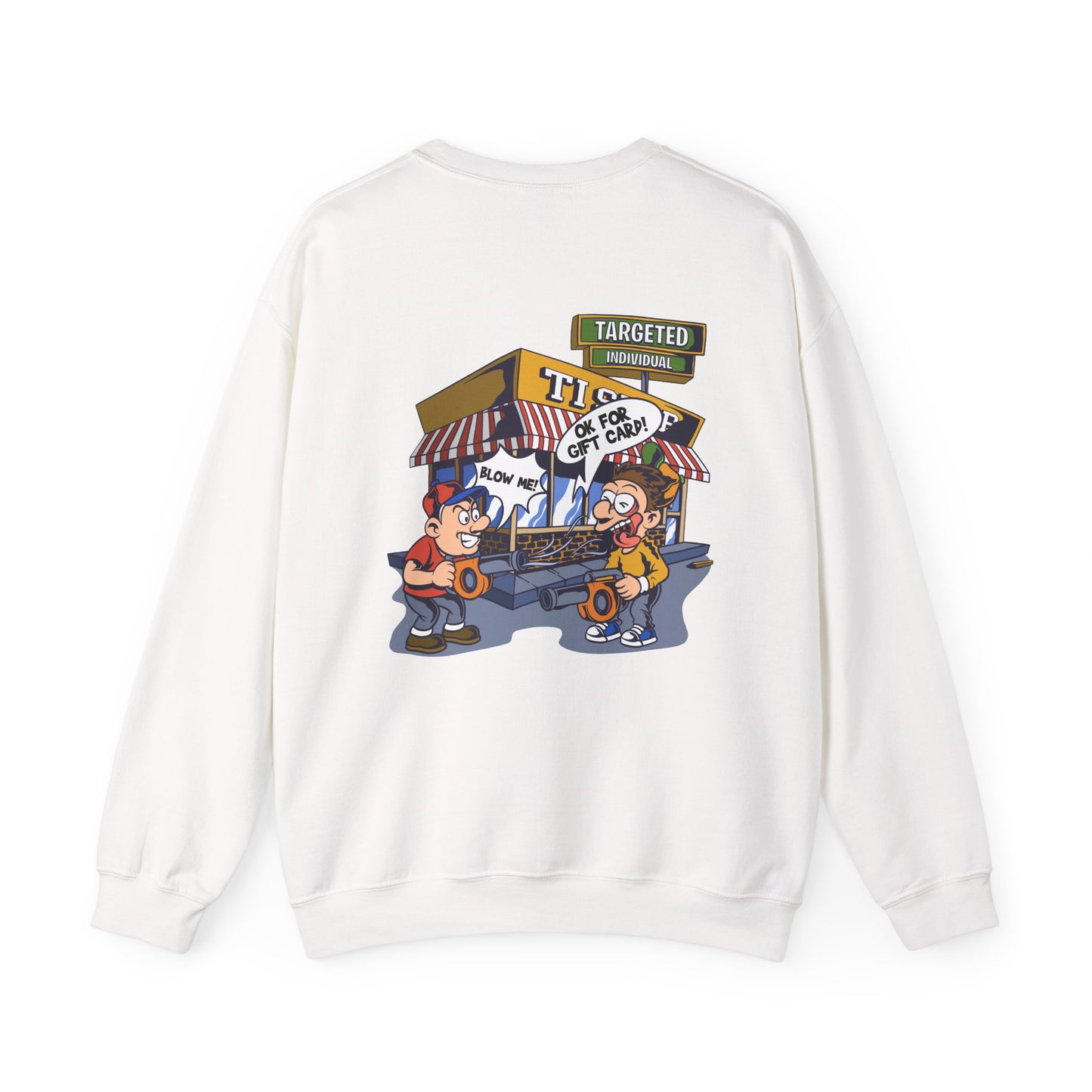 Crewneck Sweatshirt — Cartoon Street Vendor "Targeted" Graphic