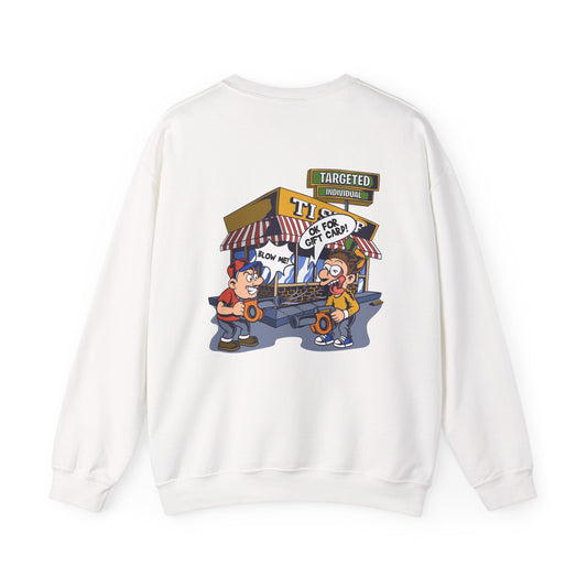 Crewneck Sweatshirt — Cartoon Street Vendor "Targeted" Graphic