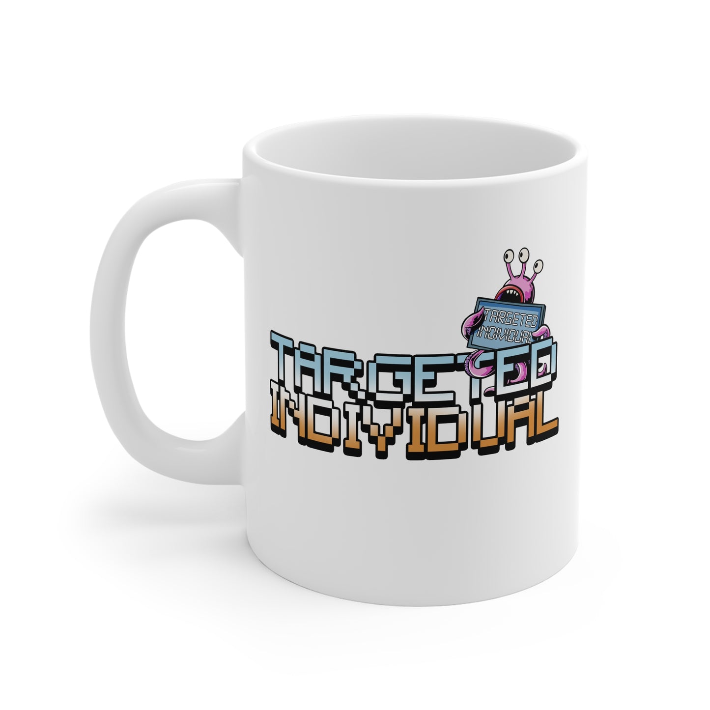 Targeted Individual Mug — Retro Pixel Alien Graphic Coffee Cup