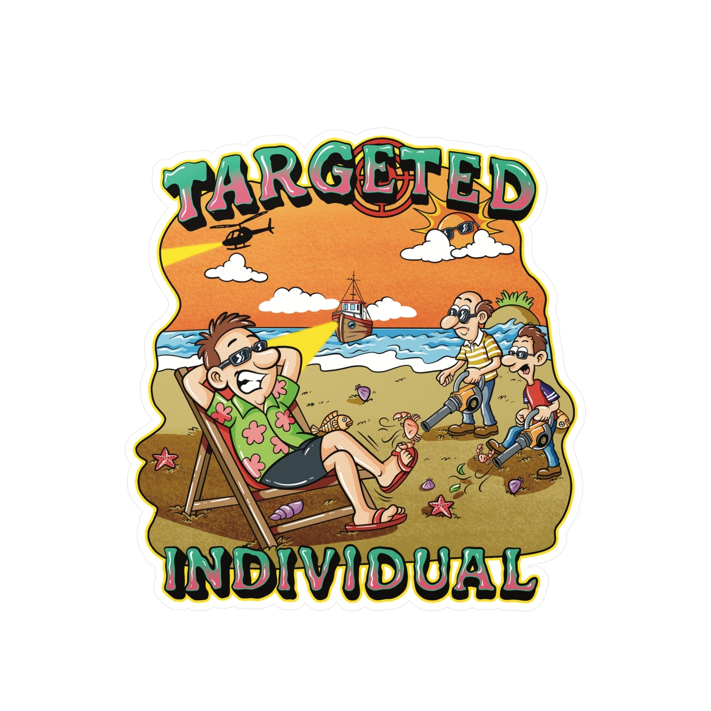 Targeted Individual Beach Scene Sticker – Kiss-Cut Vinyl Decal