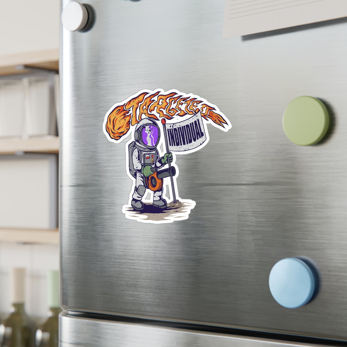 Astronaut 'Individual' Kiss-Cut Vinyl Sticker – Retro Space Explorer Decal