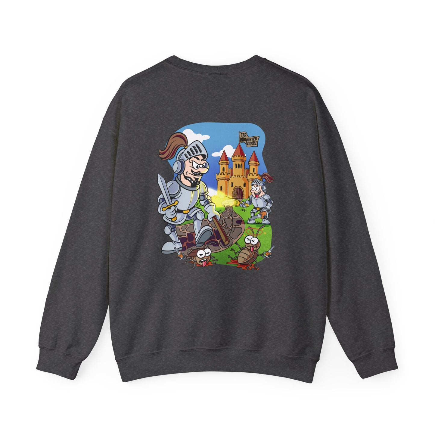 Knight vs Worms Crewneck Sweatshirt — Funny Medieval Cartoon Graphic