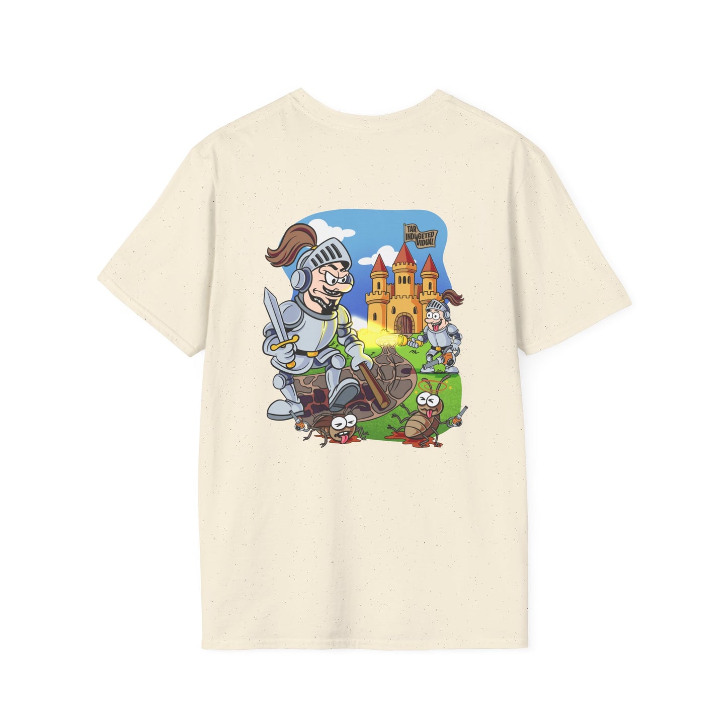 Knight Cartoon T-Shirt — Medieval Castle & Worms Graphic Tee