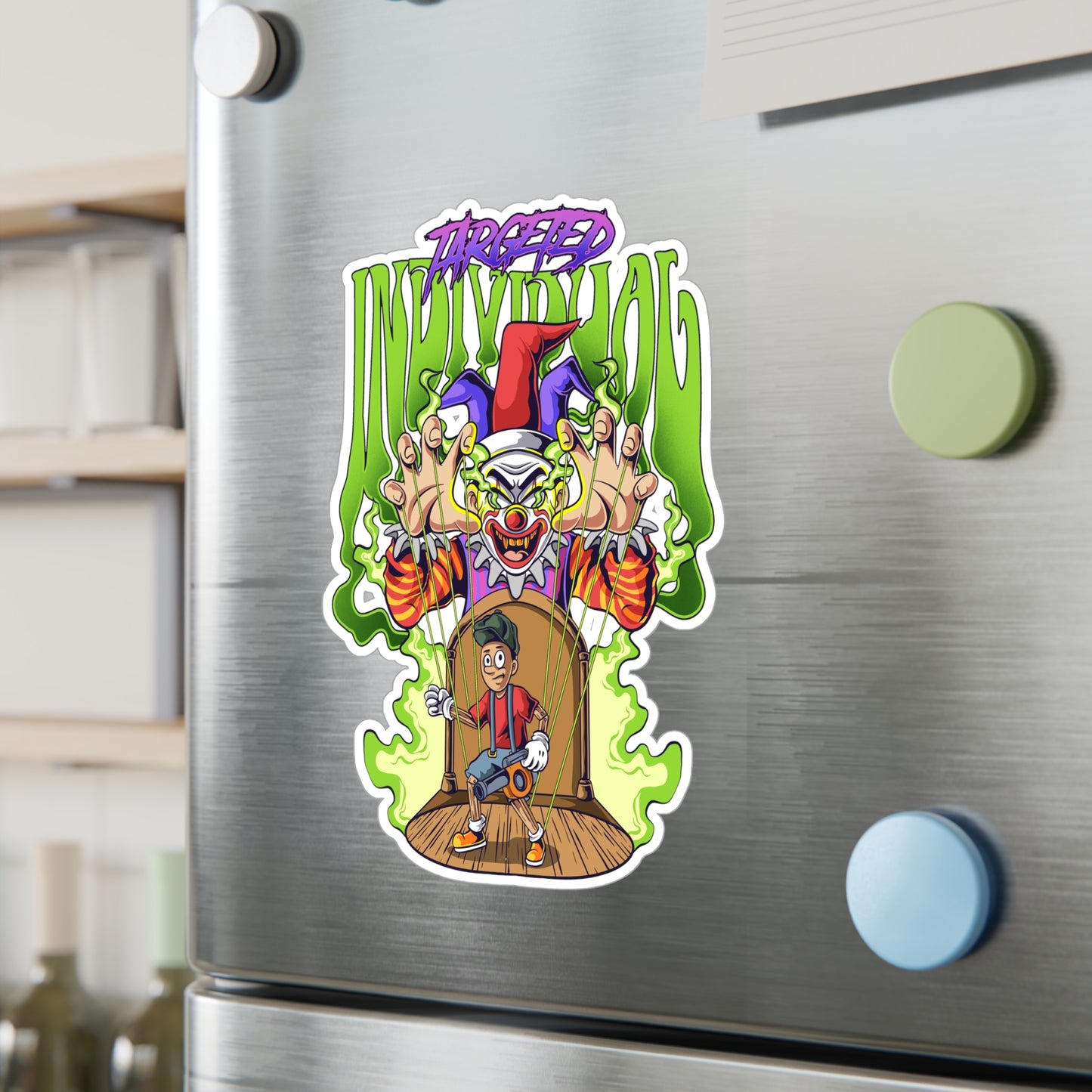 Creepy Clown Skateboarder Kiss-Cut Vinyl Sticker
