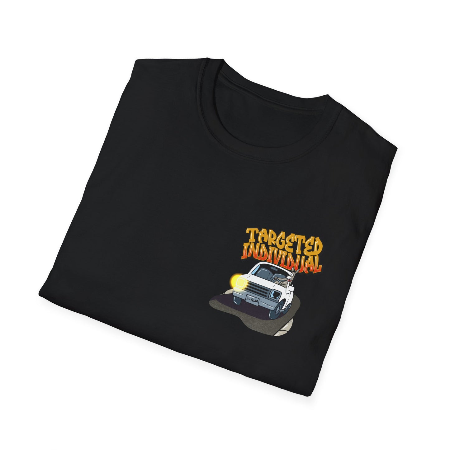 Targeted Individual Graphic T-Shirt — Retro Car & Neighborhood Illustration