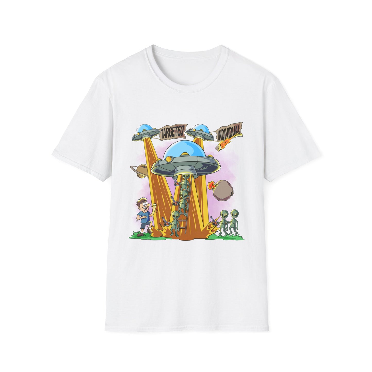 Alien Abduction Graphic T-Shirt — "Targeted Nowhere" Retro UFO Tee
