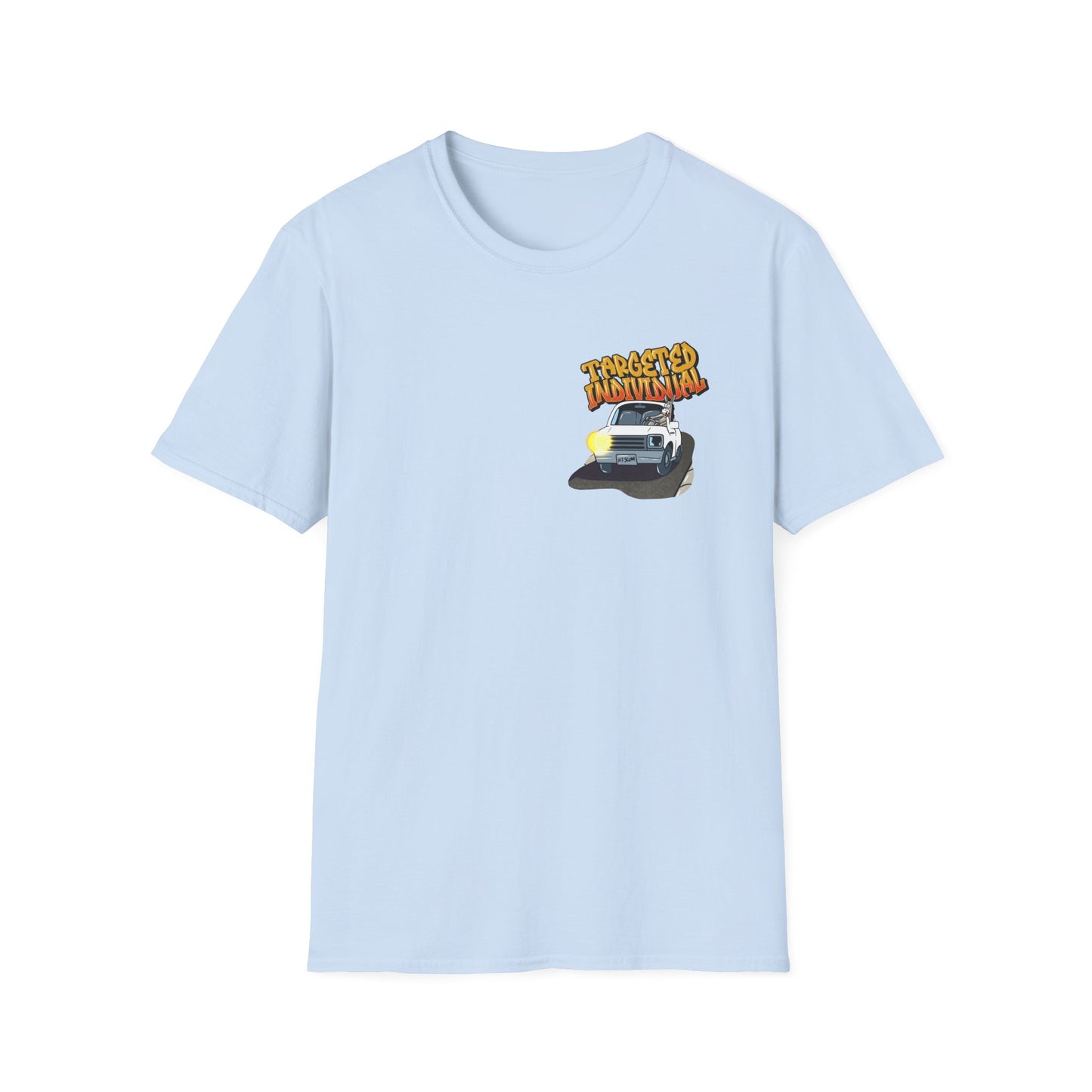Targeted Individual Graphic T-Shirt — Retro Car & Neighborhood Illustration