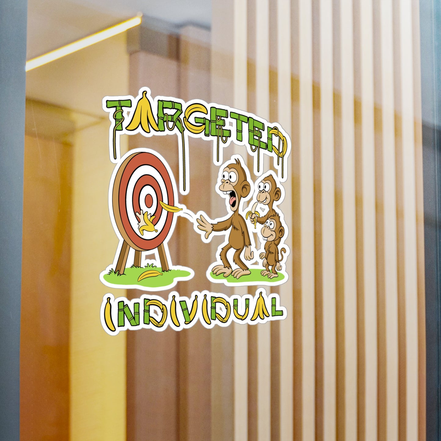 Targeted Individual Monkey Sticker — Funny Banana Target Kiss-Cut Vinyl Decal