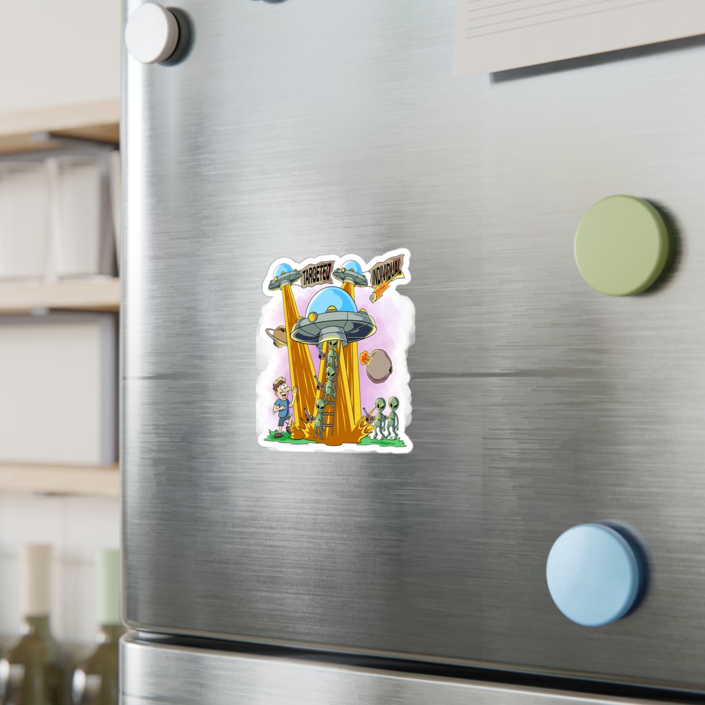Targeted Individual UFO Alien Abduction Vinyl Sticker — Kiss-Cut Decal