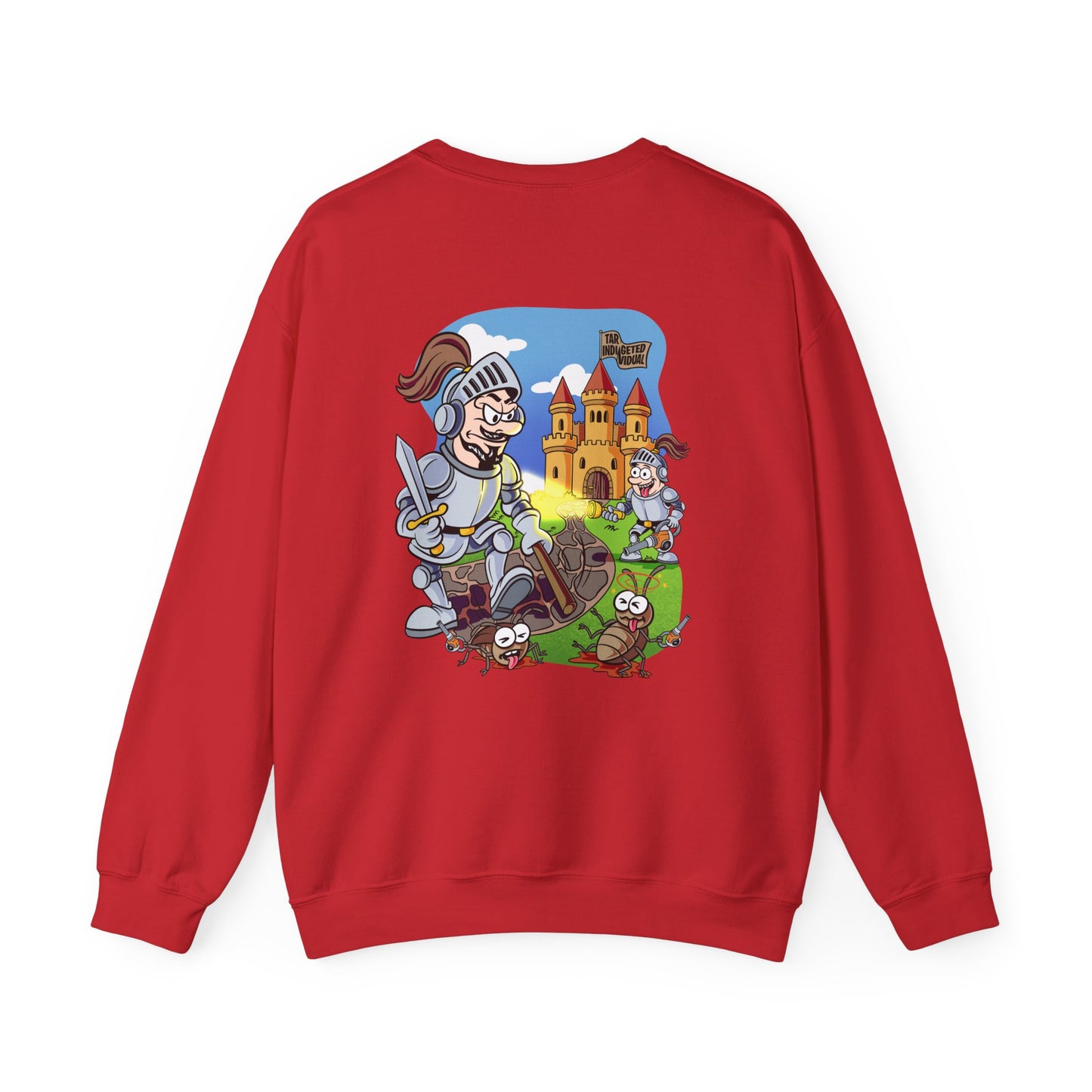 Knight vs Worms Crewneck Sweatshirt — Funny Medieval Cartoon Graphic