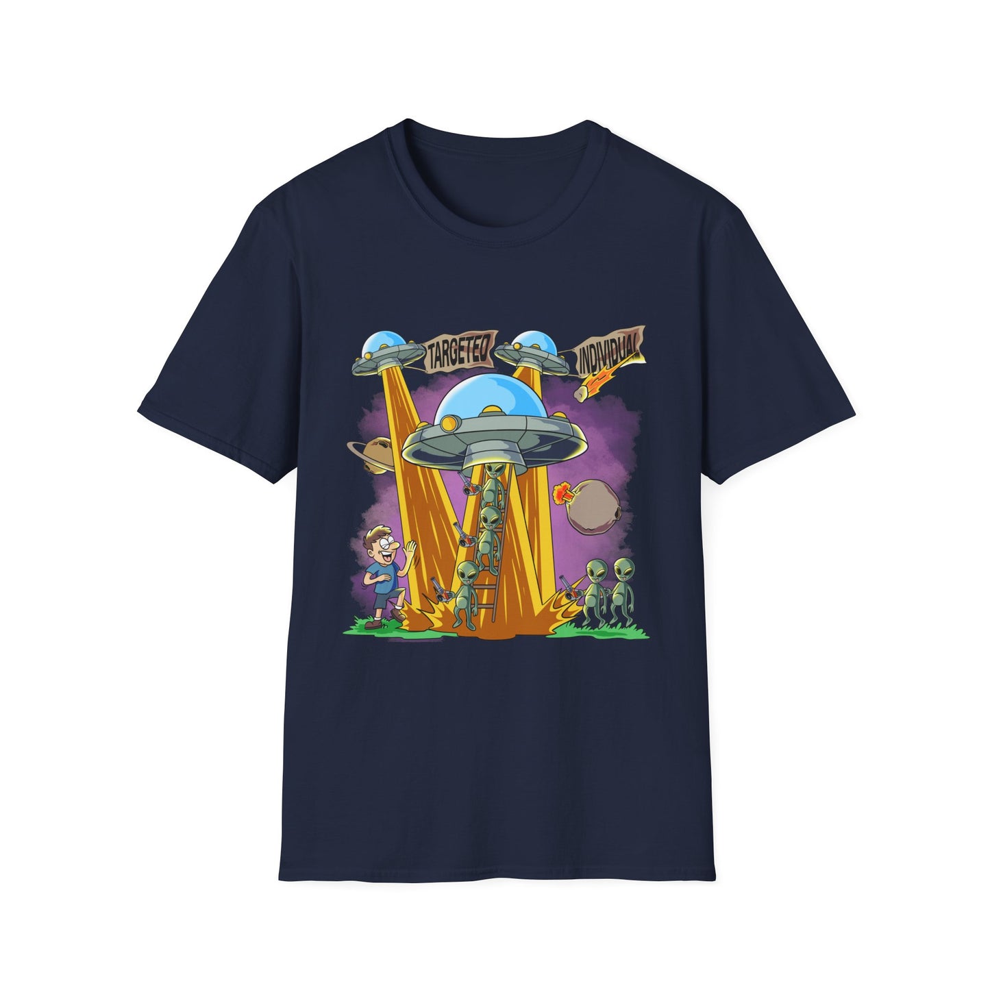 Alien Abduction Graphic T-Shirt — "Targeted Nowhere" Retro UFO Tee