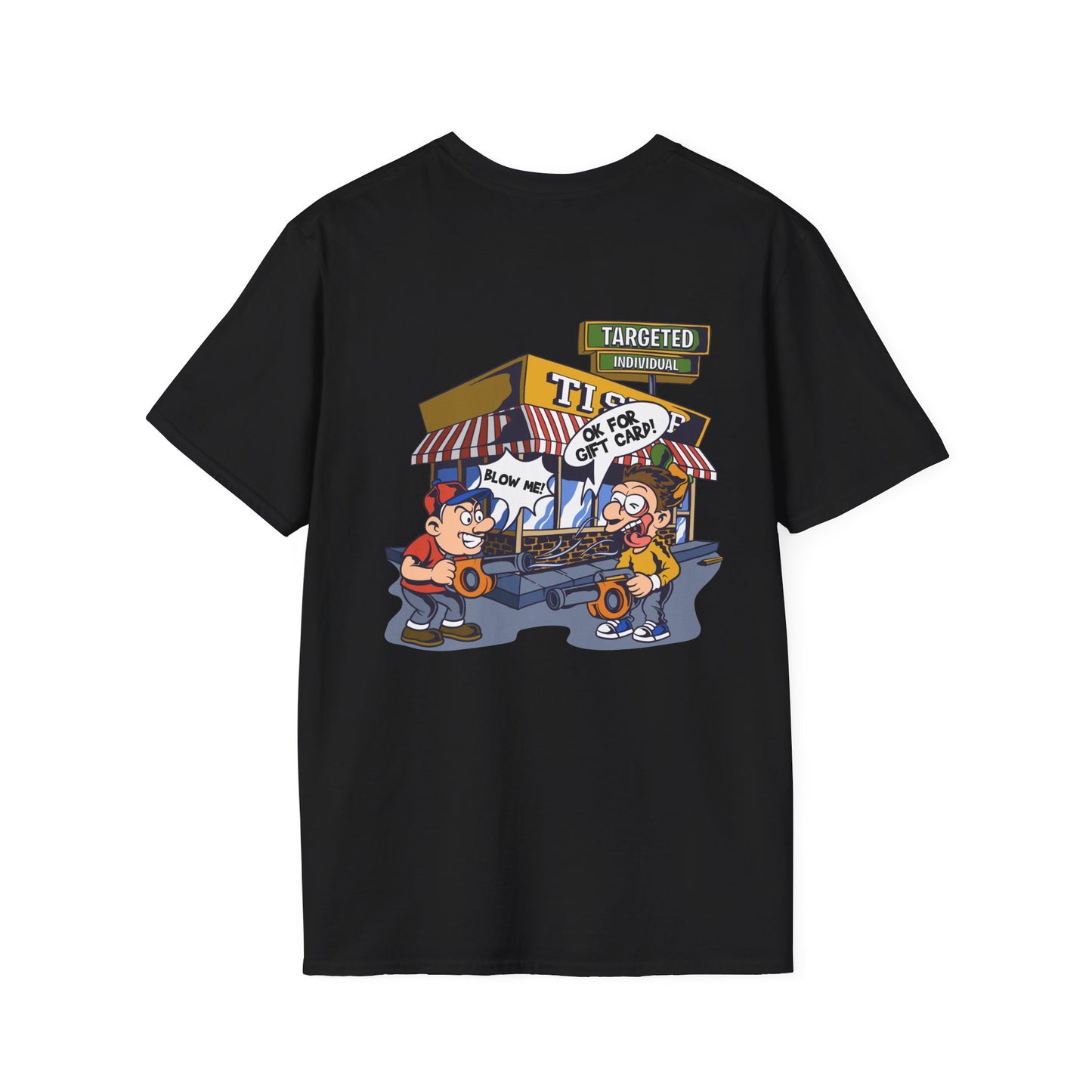 Targeted Ad Vendor T-Shirt — Funny Street Market Cartoon Graphic Tee