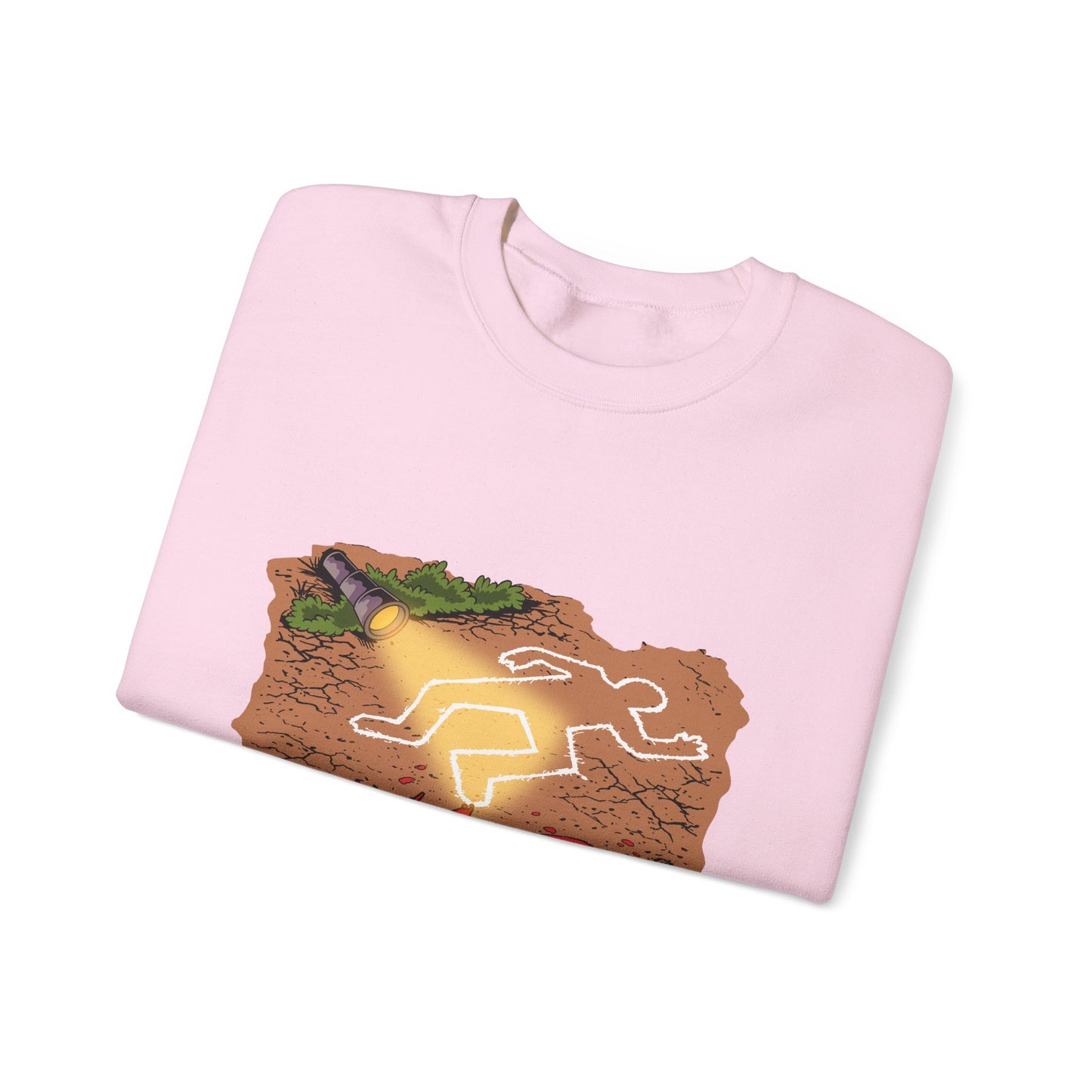 Graphic Sweatshirt — 'Who's Next?' Crime Scene Chalk Outline Crewneck