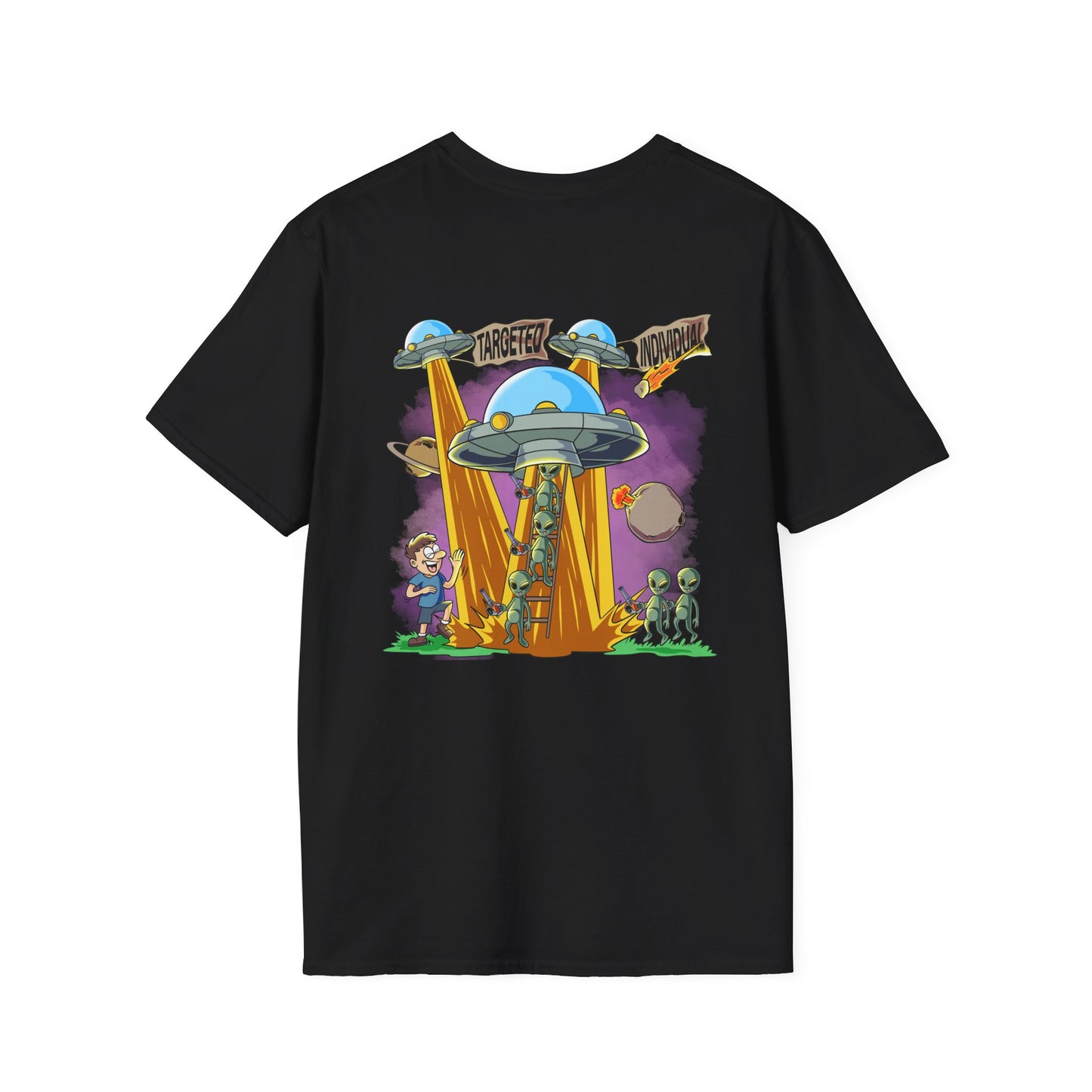 T-Shirt — Cute Cartoon UFO Abduction Design ("Take Me Home")