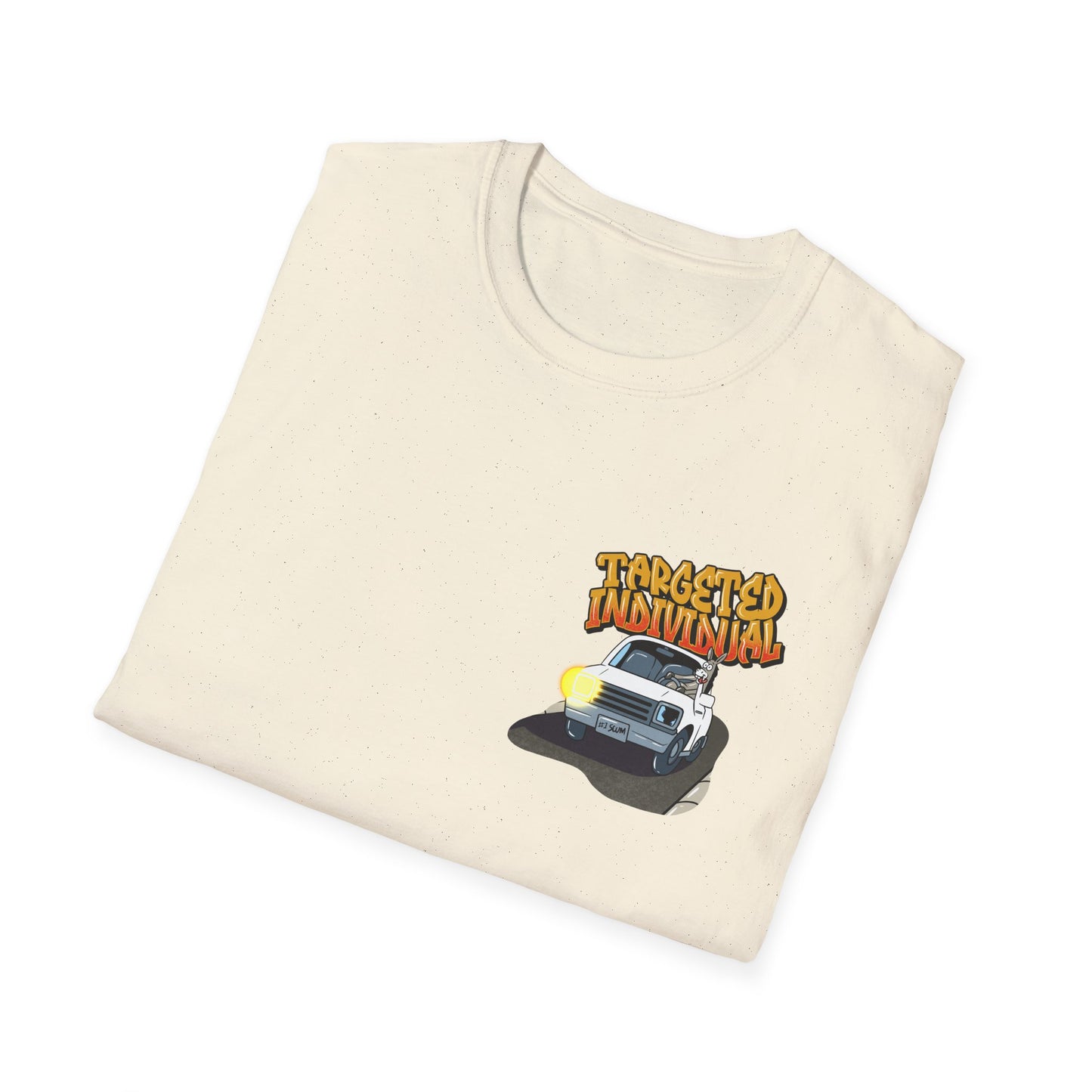 Targeted Individual Graphic T-Shirt — Retro Car & Neighborhood Illustration