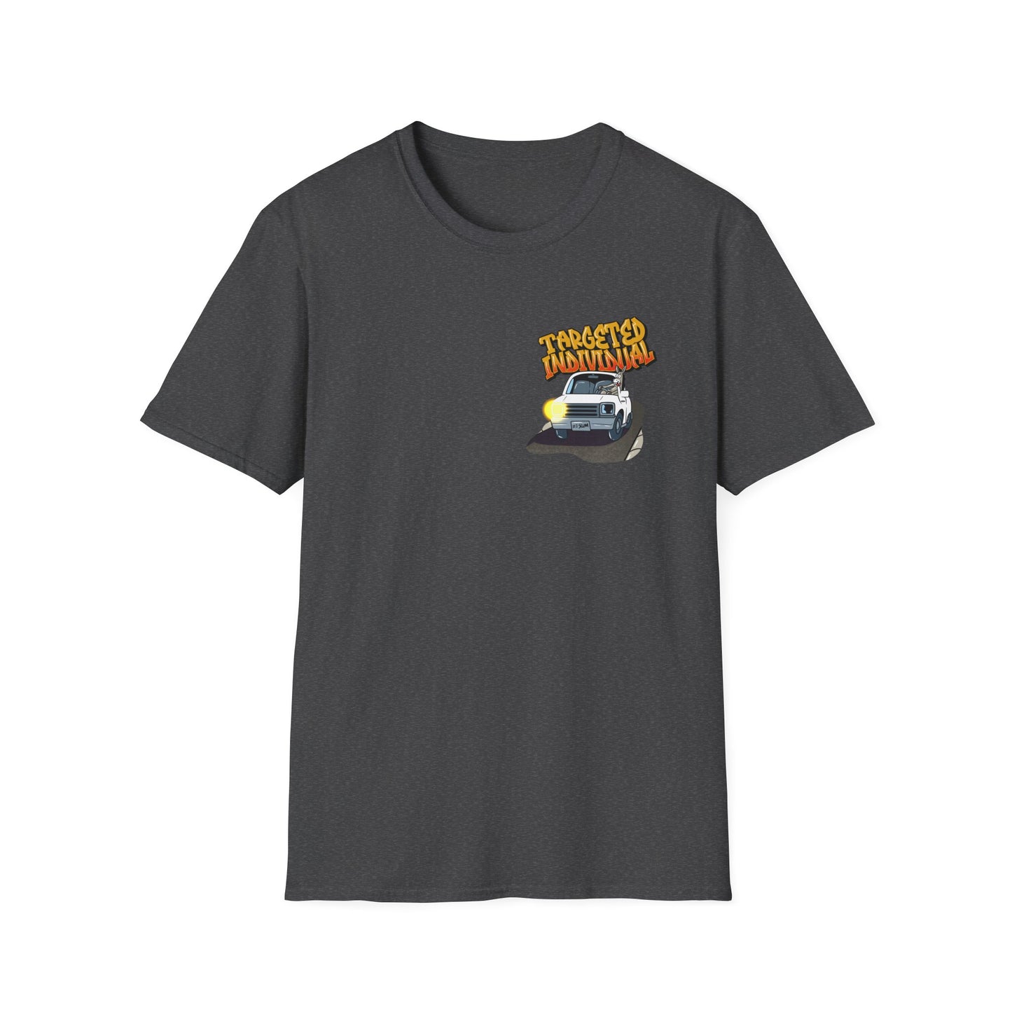 Targeted Individual Graphic T-Shirt — Retro Car & Neighborhood Illustration