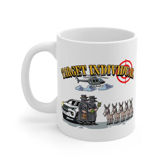Funny 'Target Individual' Police Car & Helicopter Novelty Mug — Conspiracy Humor Gift