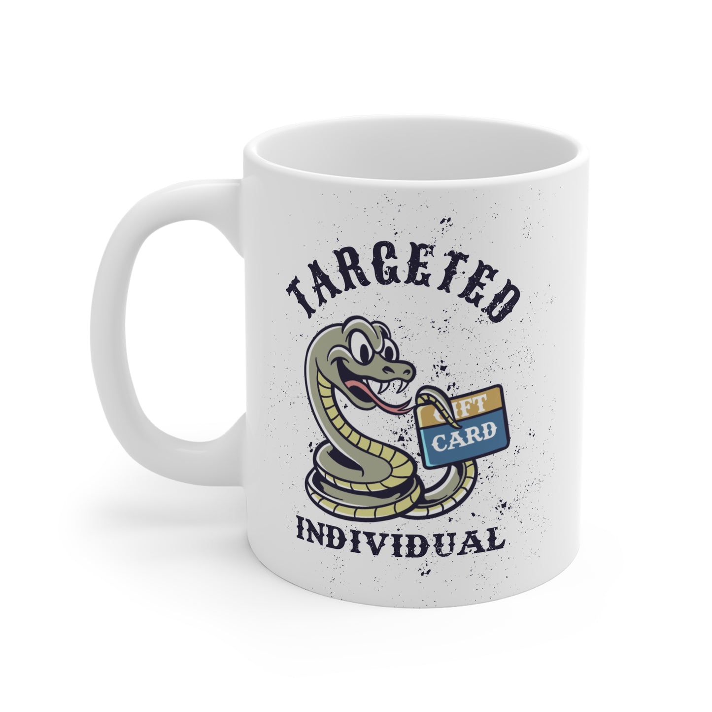 Targeted Individual Mug — Funny Snake Holding Gift Card Coffee Cup