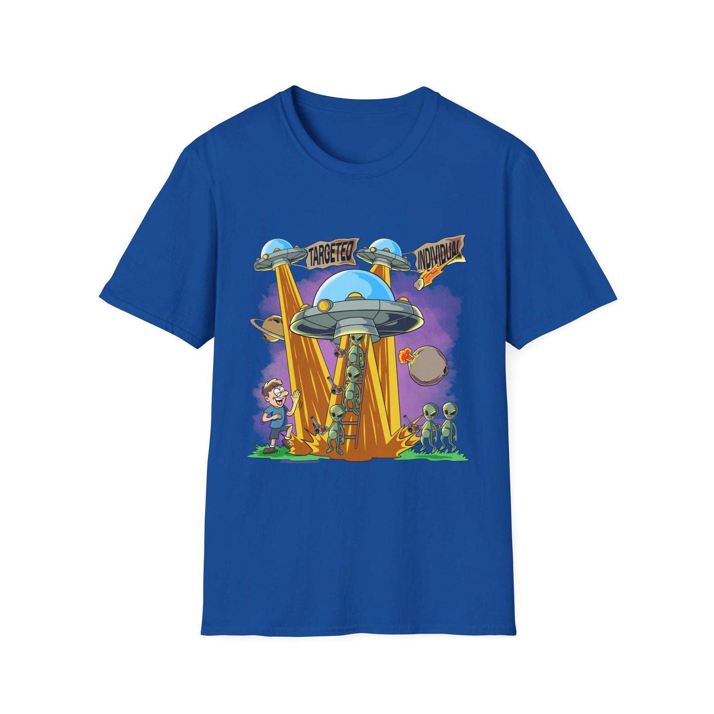 Alien Abduction Graphic T-Shirt — "Targeted Nowhere" Retro UFO Tee