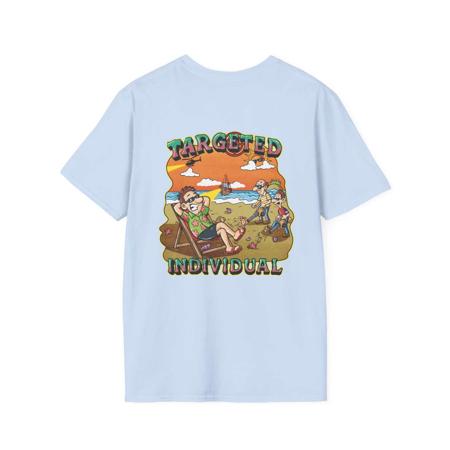 Targeted Individual Graphic T-Shirt — Retro Beach Protest Artwork