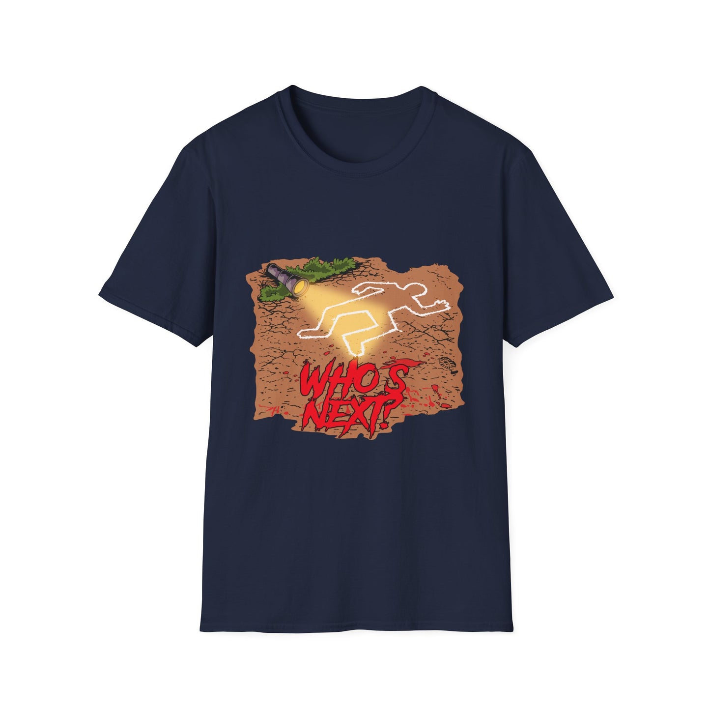 Crime Scene Chalk Outline T-Shirt – "Who's Next?" Graphic Tee