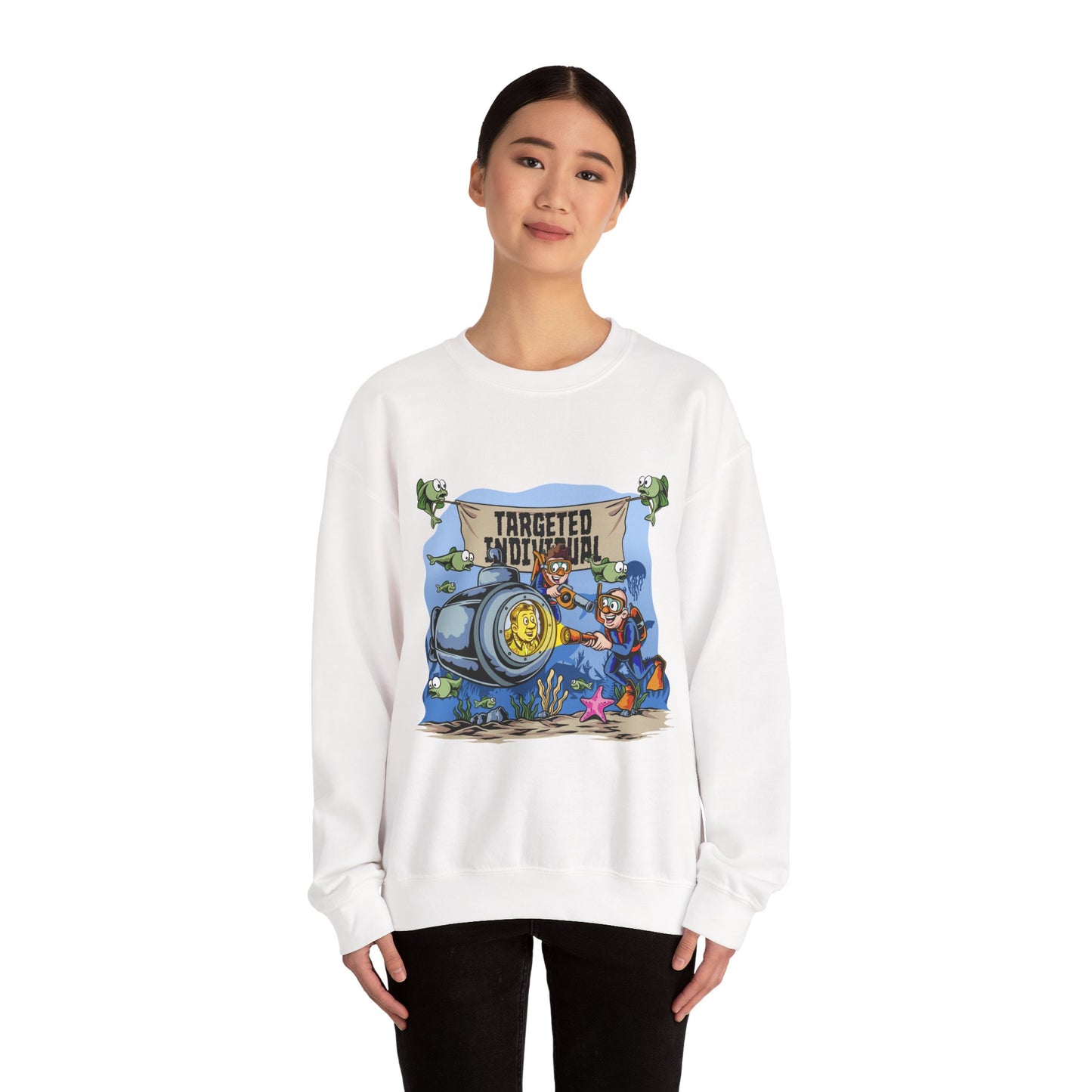 Crewneck Sweatshirt — 'Targeted Individual' Submarine Cartoon Graphic