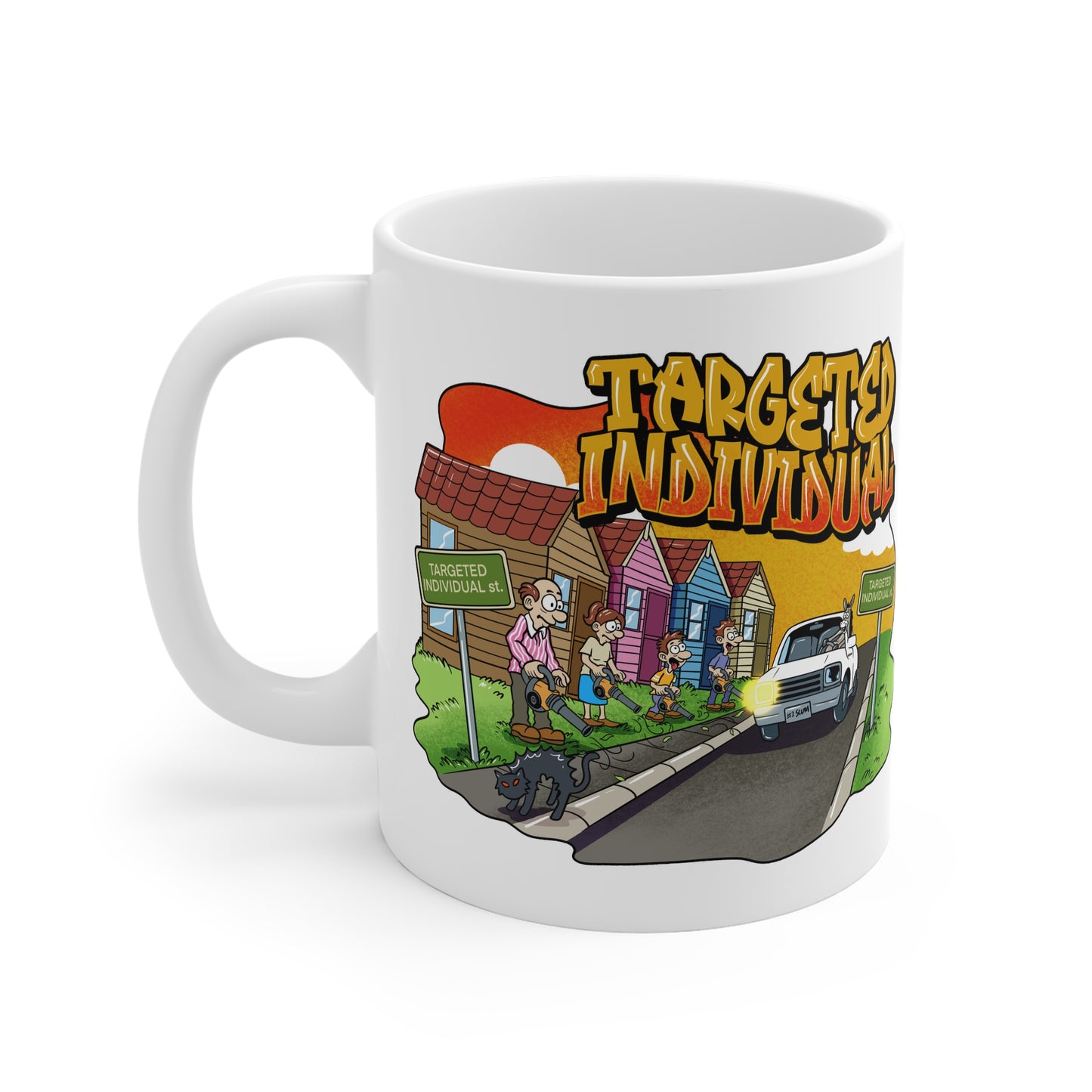 Targeted Individual Mug — Cartoon Neighborhood Graphic Coffee Cup