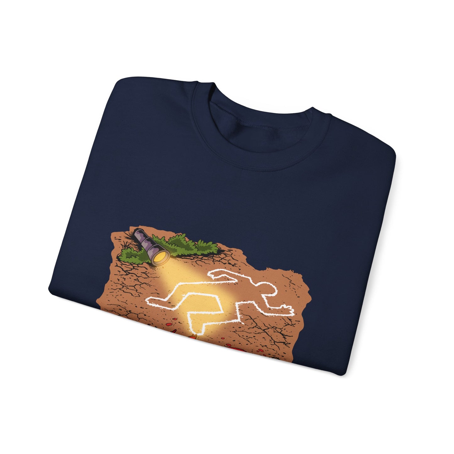 Graphic Sweatshirt — 'Who's Next?' Crime Scene Chalk Outline Crewneck