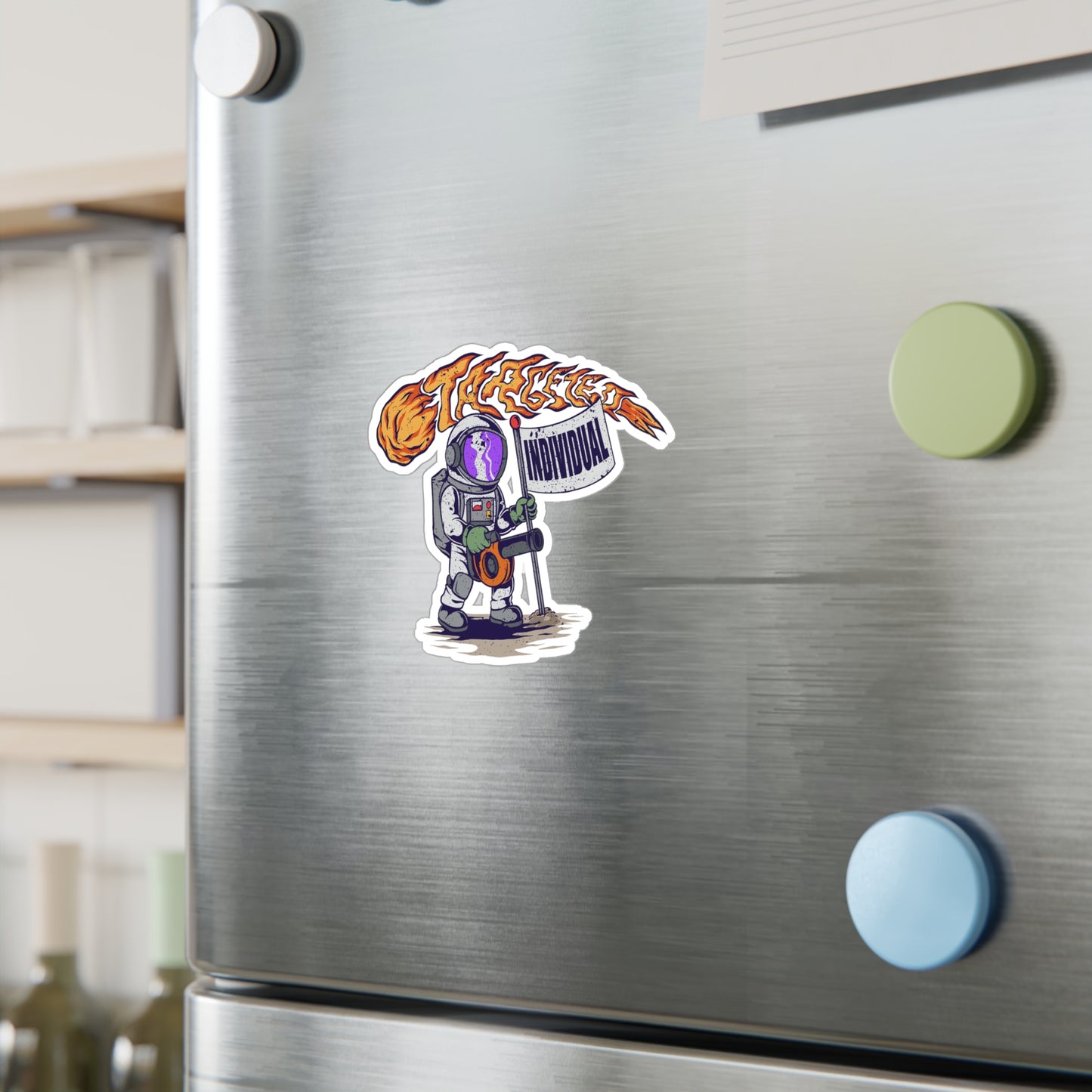 Astronaut 'Individual' Kiss-Cut Vinyl Sticker – Retro Space Explorer Decal