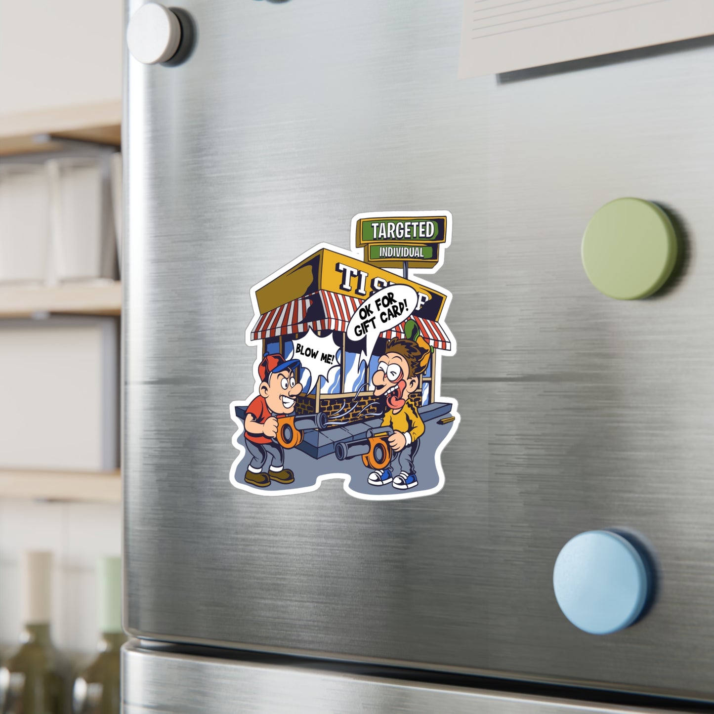 Targeted Individual Vinyl Sticker — Funny Arcade Blow Me Design (Kiss-Cut Decal)