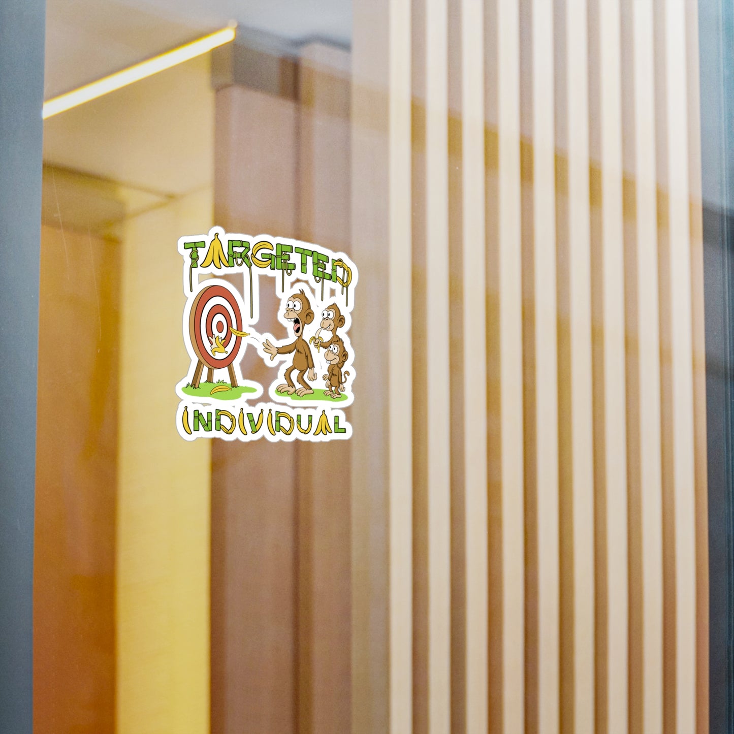 Targeted Individual Monkey Sticker — Funny Banana Target Kiss-Cut Vinyl Decal
