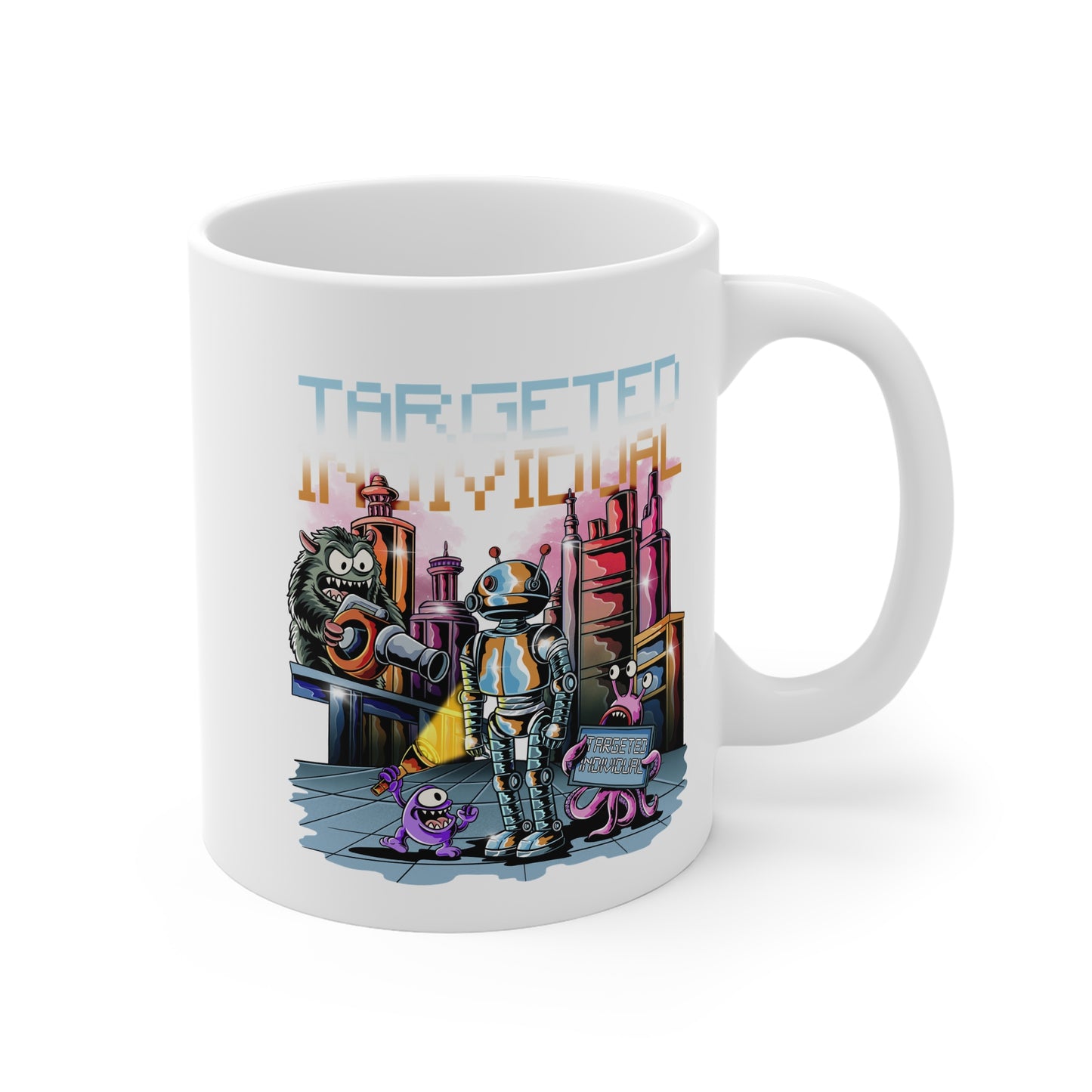 Robot Retro Mug — "Targeted Individual" Sci‑Fi Vintage Ceramic Coffee Cup