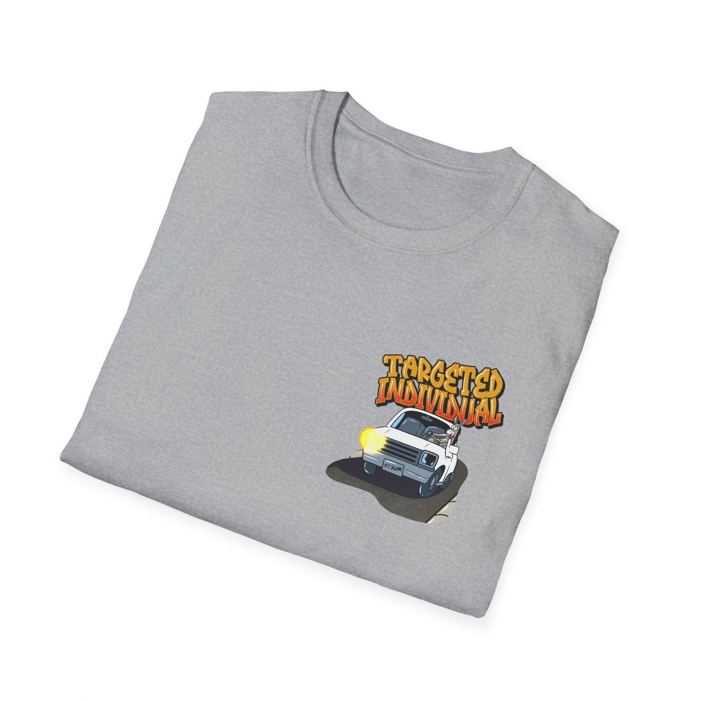 Targeted Individual Graphic T-Shirt — Retro Car & Neighborhood Illustration