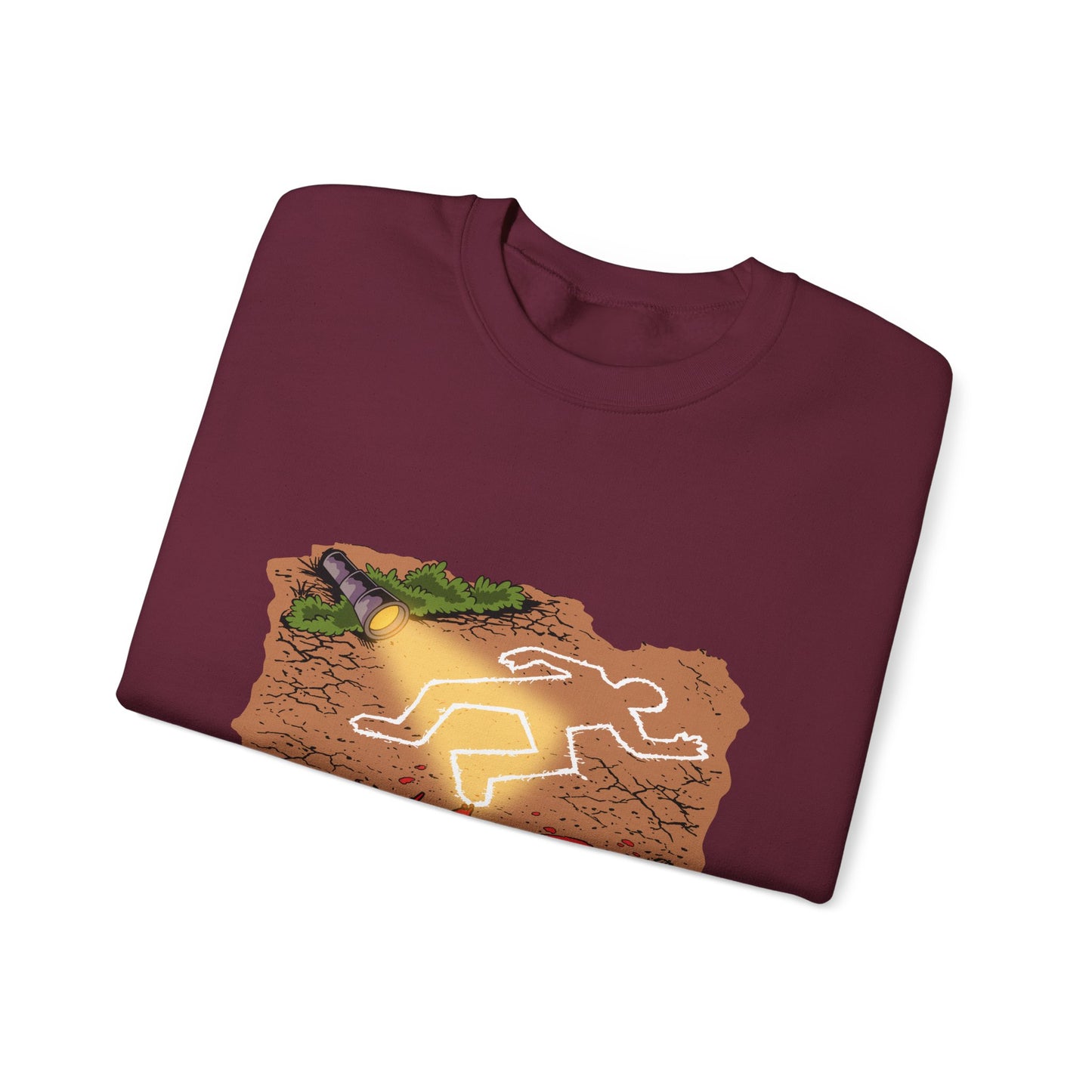 Graphic Sweatshirt — 'Who's Next?' Crime Scene Chalk Outline Crewneck