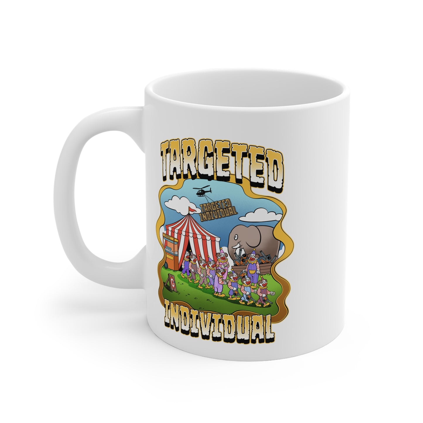 Targeted Individual Mug — Circus Elephant Illustration Coffee Cup