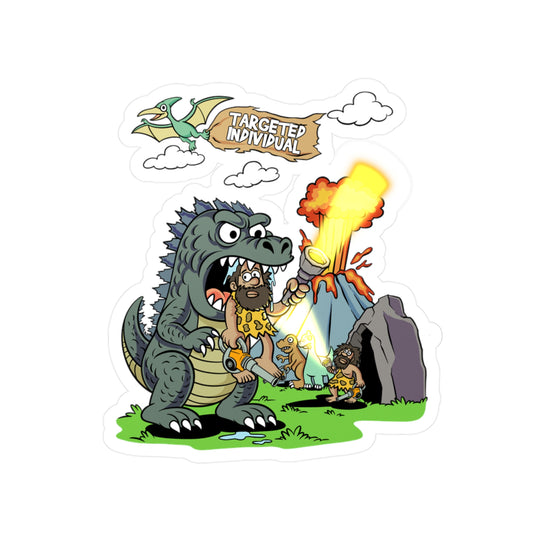 Godzilla Caveman Sticker — "Targeted Individual" Kiss-Cut Vinyl Decal