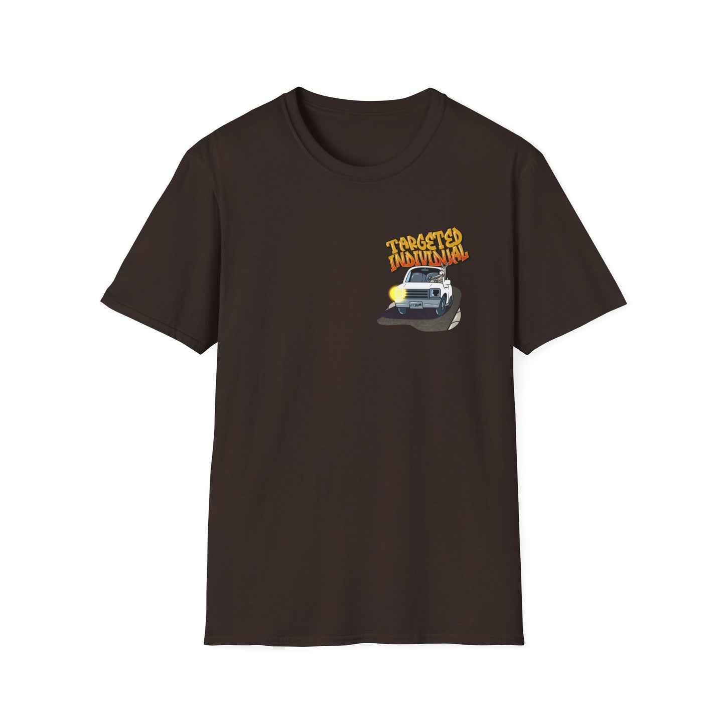 Targeted Individual Graphic T-Shirt — Retro Car & Neighborhood Illustration