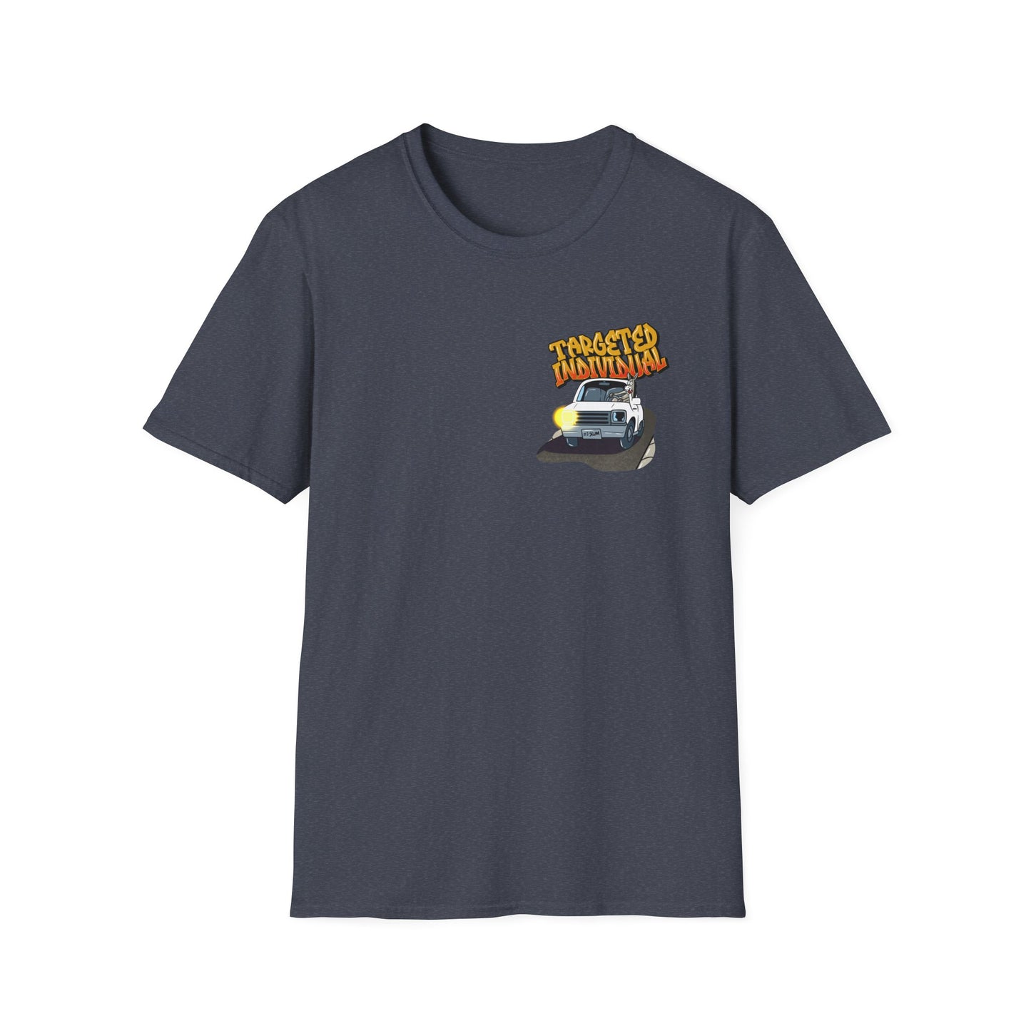 Targeted Individual Graphic T-Shirt — Retro Car & Neighborhood Illustration