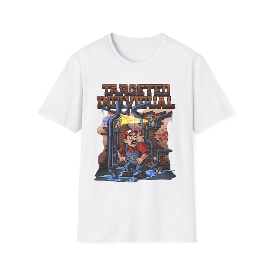 Plumber Cartoon Tee — "Tap Outta Luck" Retro Plumbing Design