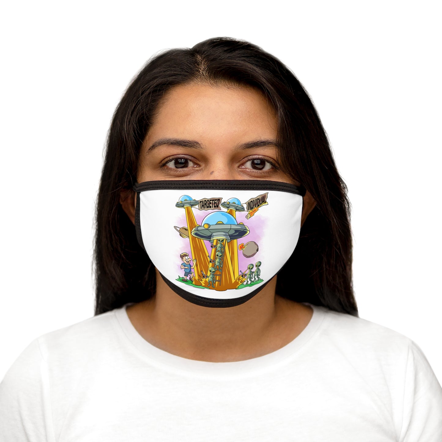 Alien Abduction Face Mask — Retro UFO Cartoon Design