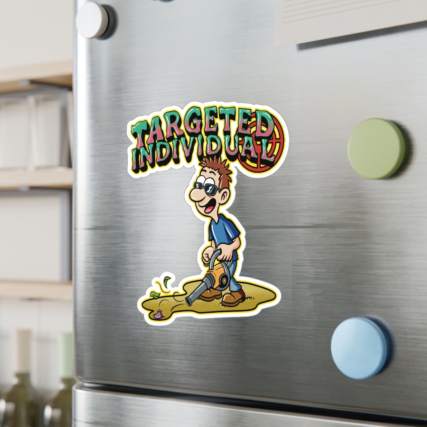 Targeted Individual Vinyl Sticker — Comic Character Kiss-Cut Decal