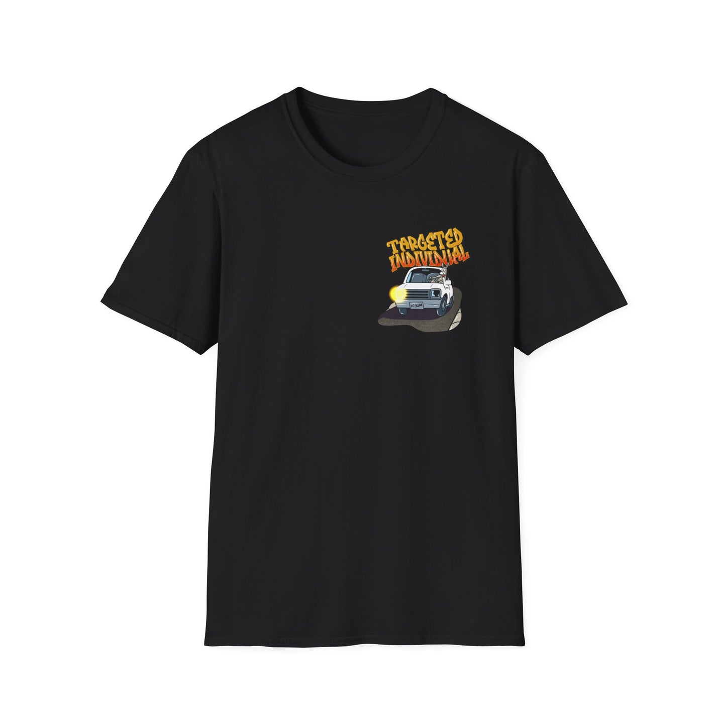 Targeted Individual Graphic T-Shirt — Retro Car & Neighborhood Illustration