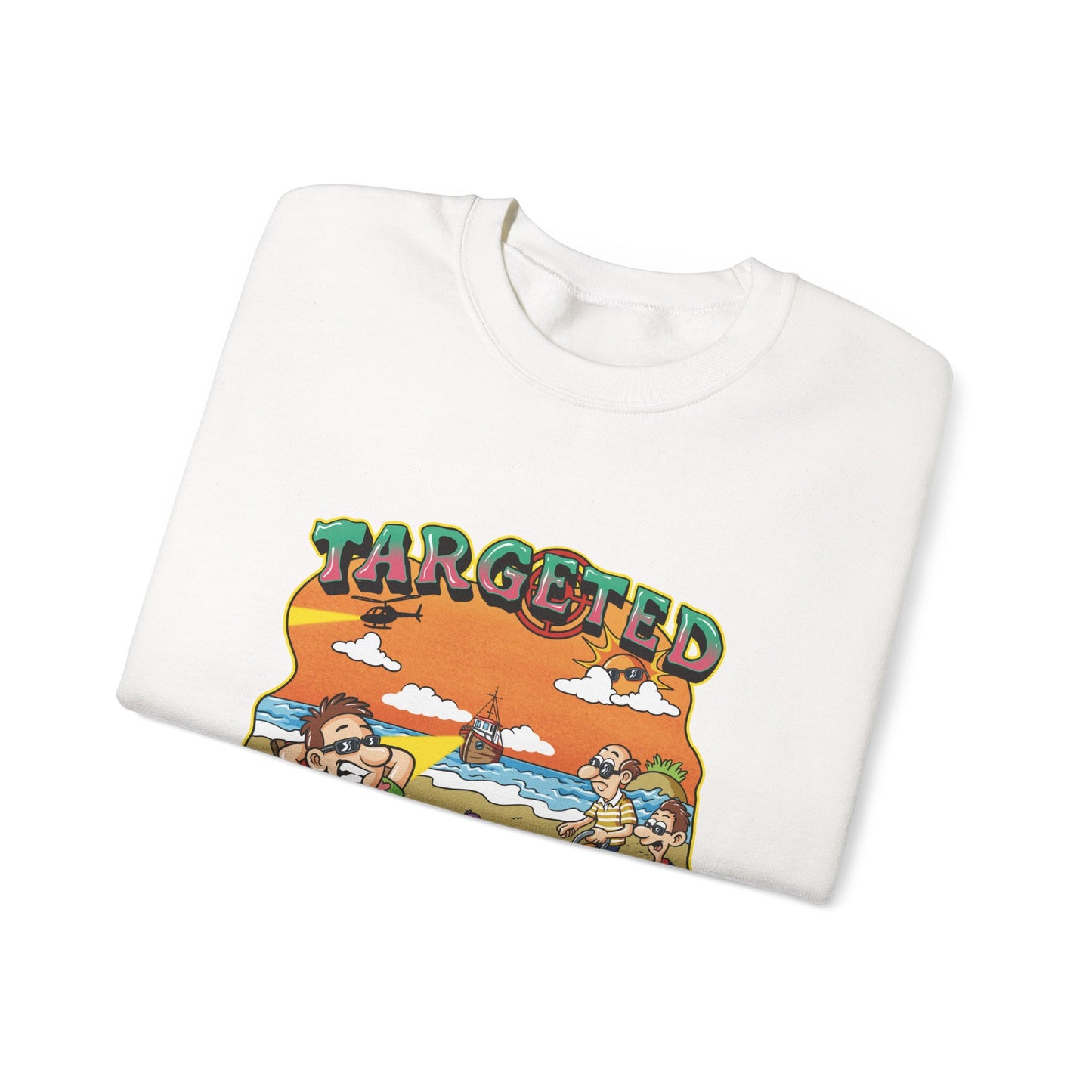 Targeted Individual Crewneck Sweatshirt — Retro Beach Cartoon Graphic