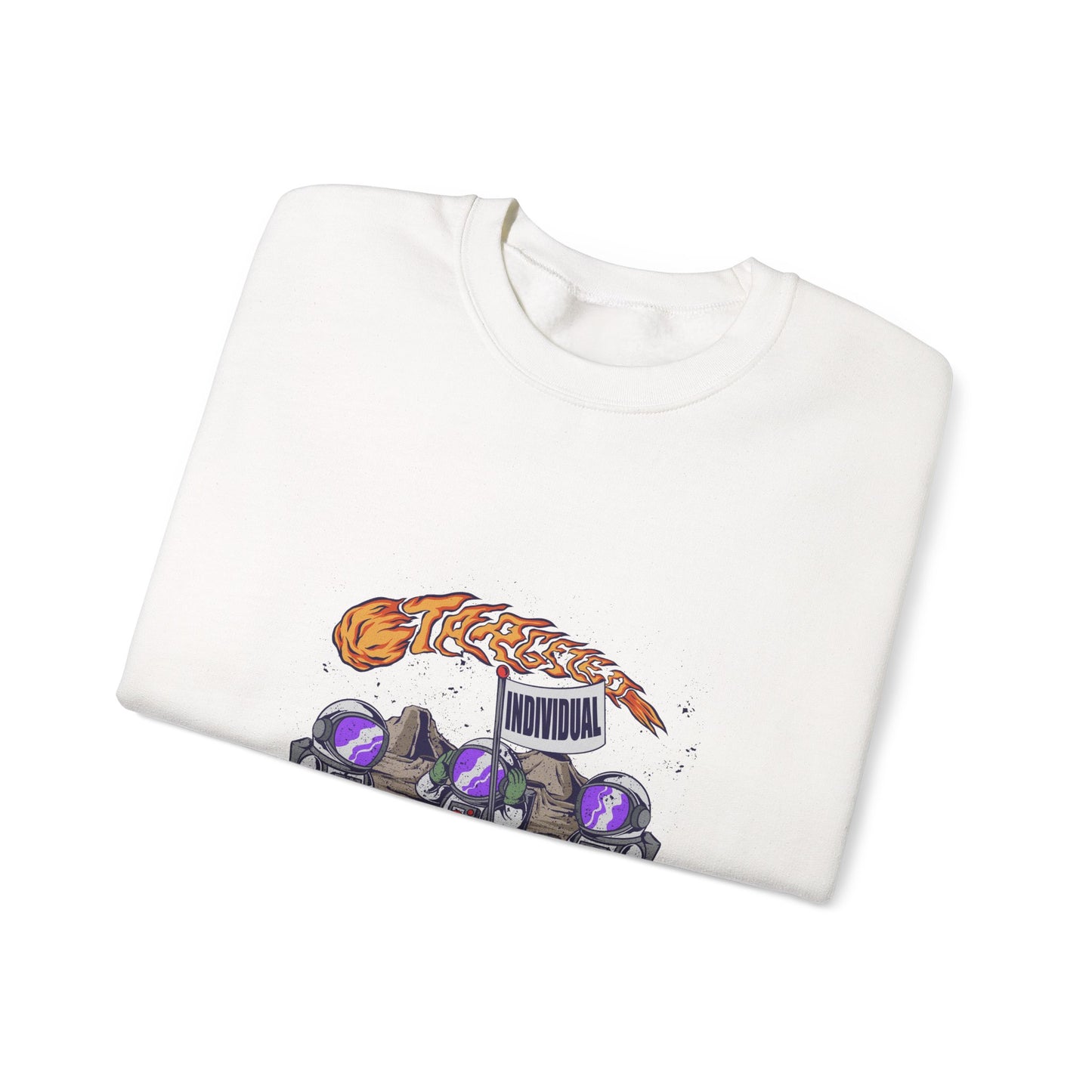 Crewneck Sweatshirt — Cute Astronaut Trio with 'We Are Still Here' Meteor Graphic