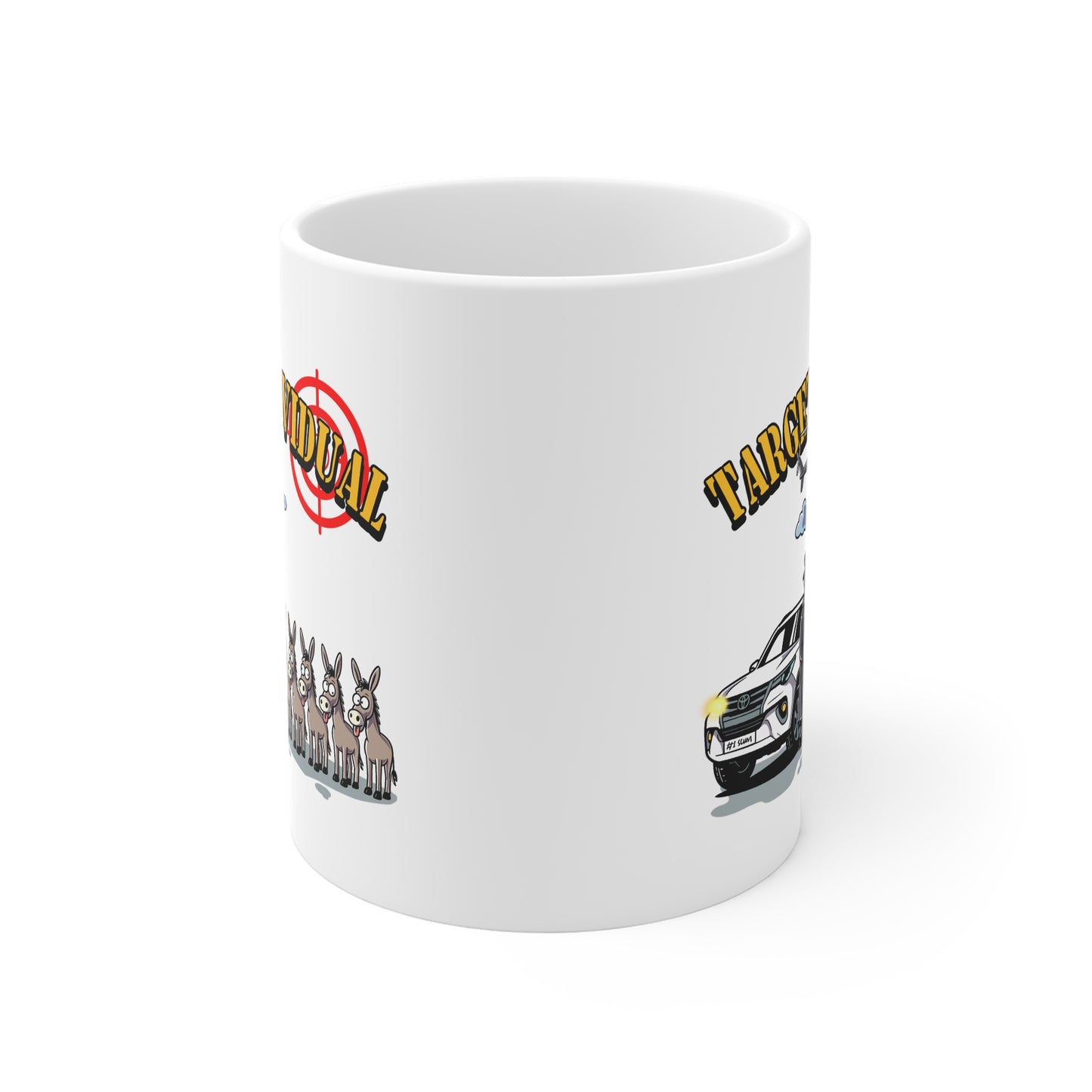 Funny 'Target Individual' Police Car & Helicopter Novelty Mug — Conspiracy Humor Gift