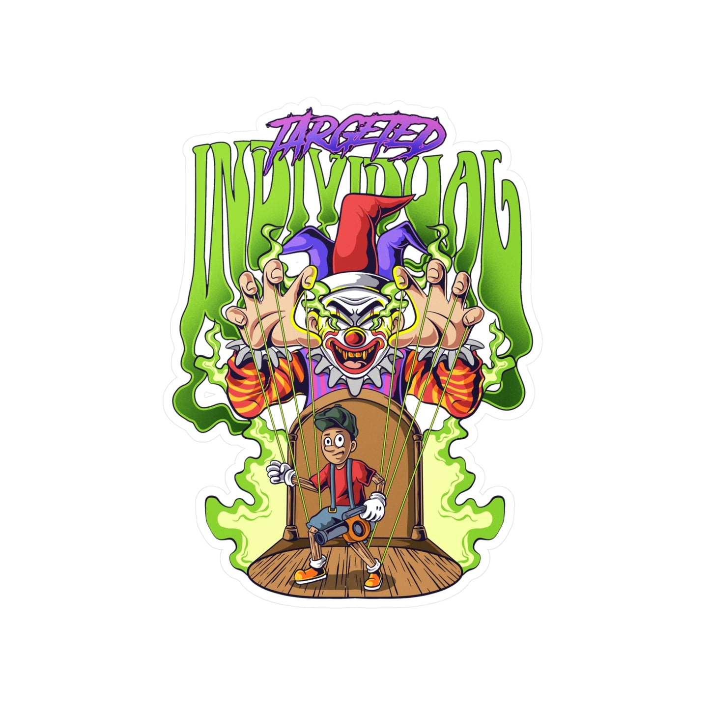 Creepy Clown Skateboarder Kiss-Cut Vinyl Sticker