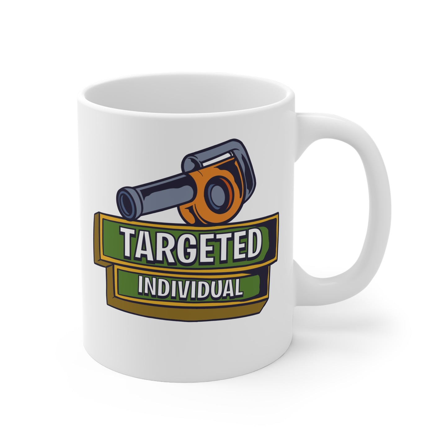 Targeted Individual Mug — Coffee Cup with Telescope Emblem