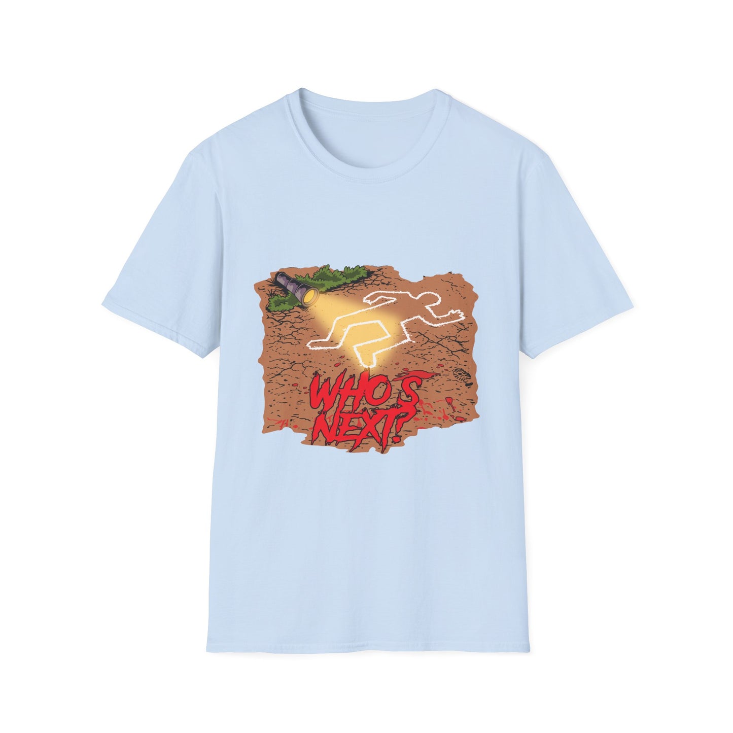 Crime Scene Chalk Outline T-Shirt – "Who's Next?" Graphic Tee
