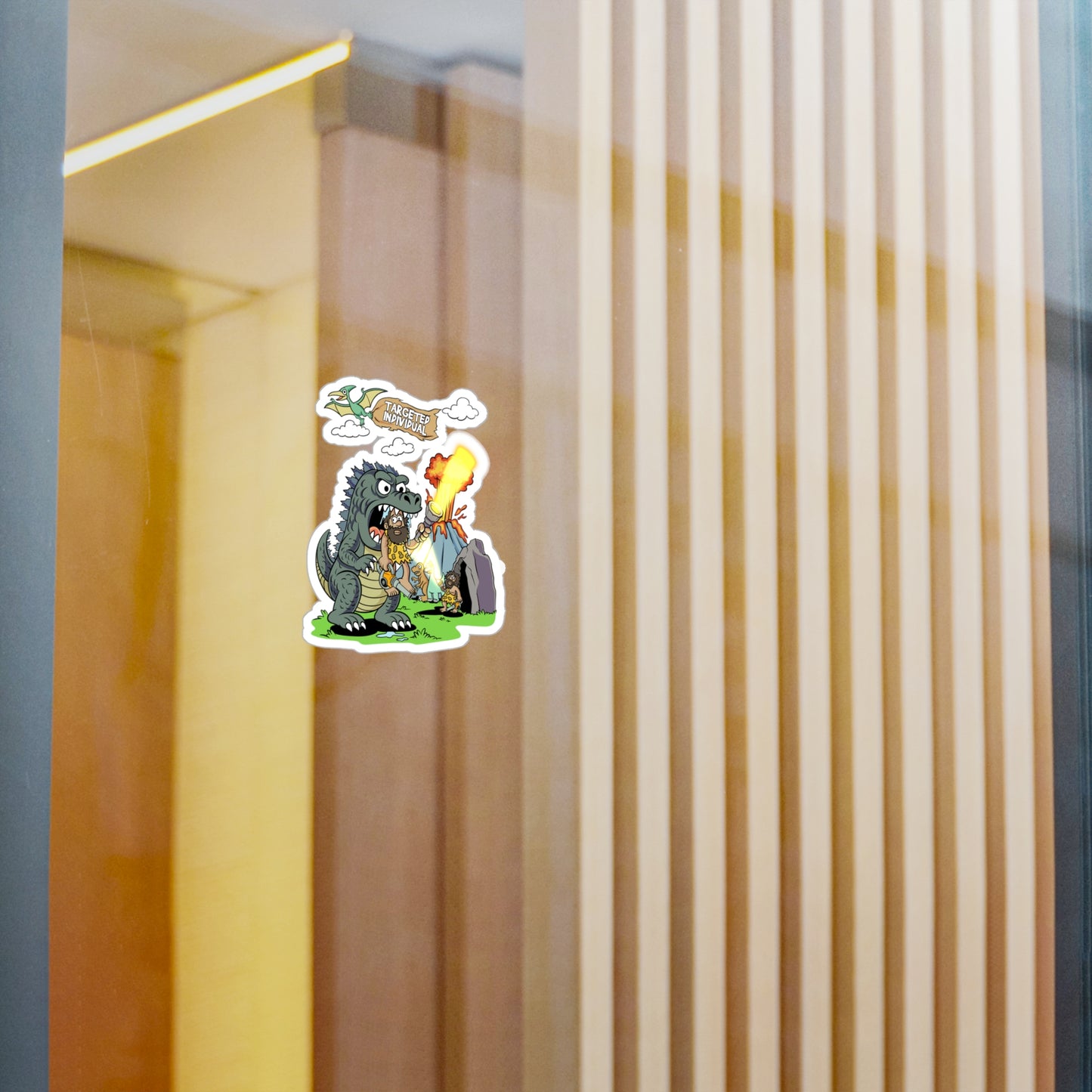 Godzilla Caveman Sticker — "Targeted Individual" Kiss-Cut Vinyl Decal