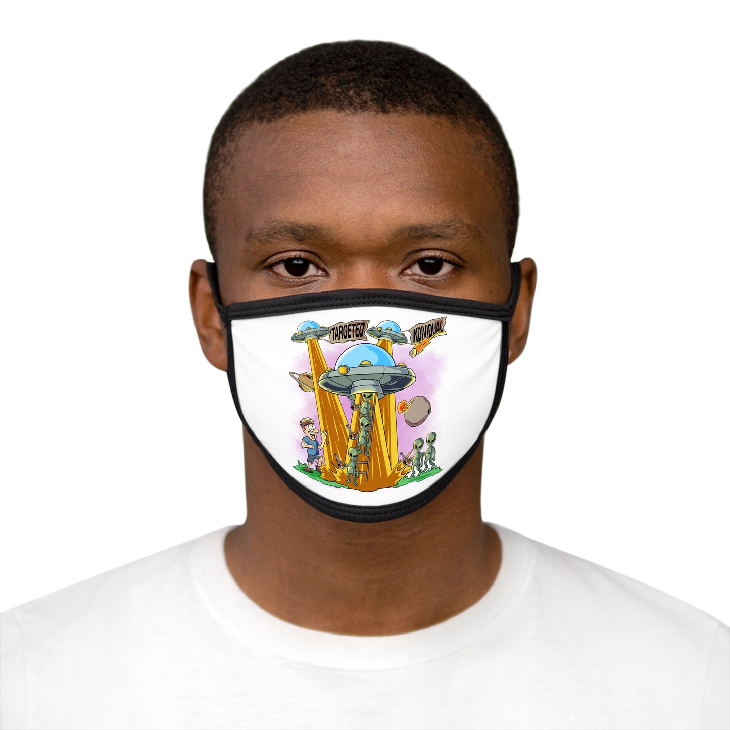 Alien Abduction Face Mask — Retro UFO Cartoon Design